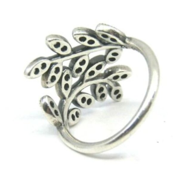 PANDORA 925 STERLING SILVER SHIMMERING LEAVES RING WITH CZ (56) - Picture 3 of 3